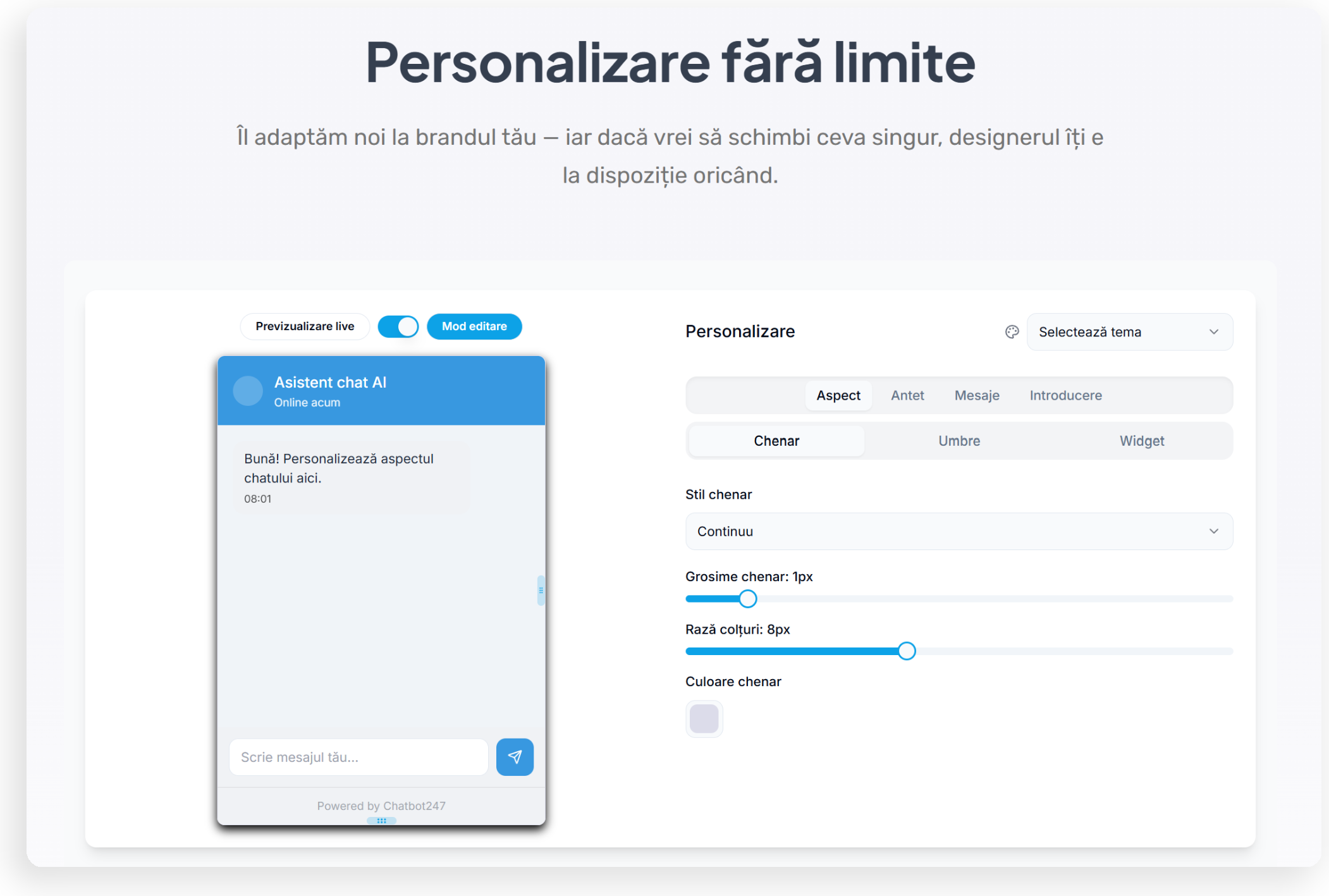 Asistent virtual Chatbot247 pe site